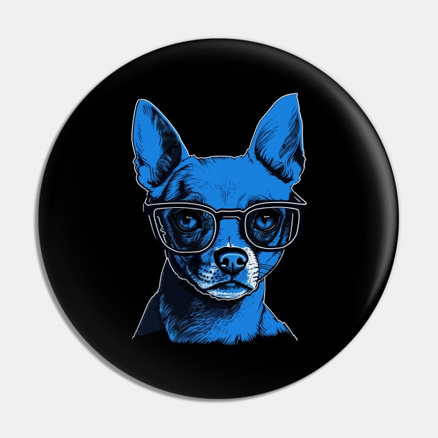 Cool Blue Chihuahua Wearing Hipster Glasses Illustration Pin by TeeTrendz