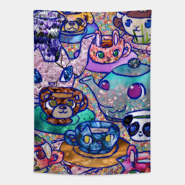 We're Just Teapots and Tea Cups - Cute Nature Photo Manipulation Collage Tapestry by BonBonBunny