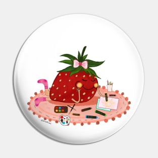 Strawberry  girl making art sticker Pin