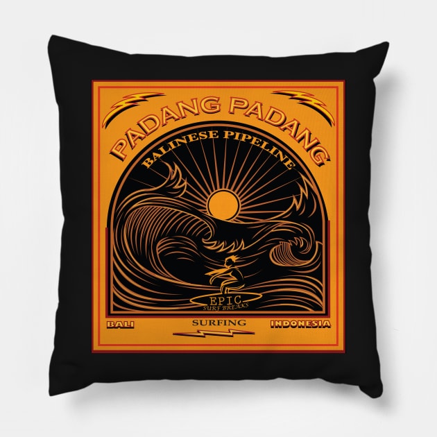 SURF PADANG PADANG BALINESE PIPELINE Pillow by Larry Butterworth