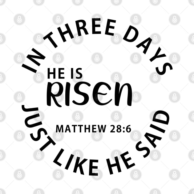 He Is Risen In Three Days Just Like He Said Easter by Happy - Design