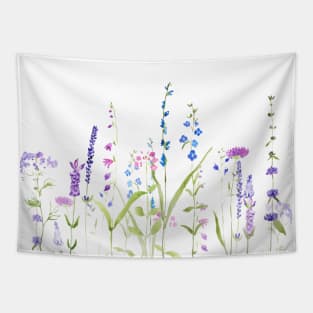 purple blue wild flowers watercolor painting Tapestry