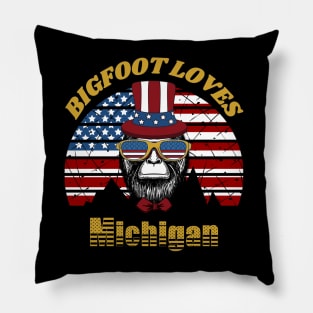 Bigfoot loves America and Michigan Pillow