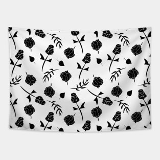 Pretty White and Black Roses Floral Pattern Tapestry