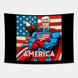 America Patriotic Comic Book Superhero Bald Eagle July 4th Tapestry