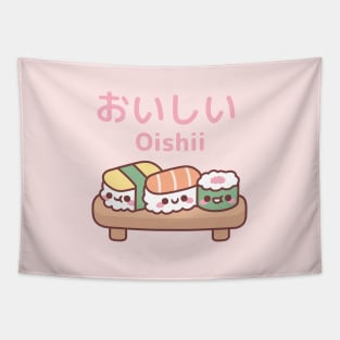 Cute Plate Of Japanese Sushi Oishii Tapestry