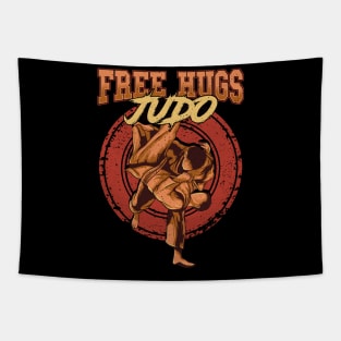 Free Judo Hugs Funny MMA Mixed Martial Arts Pun Tapestry