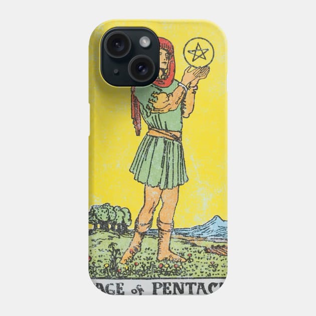 Page of pentacles tarot card (distressed) Phone Case by Nate's World of Tees
