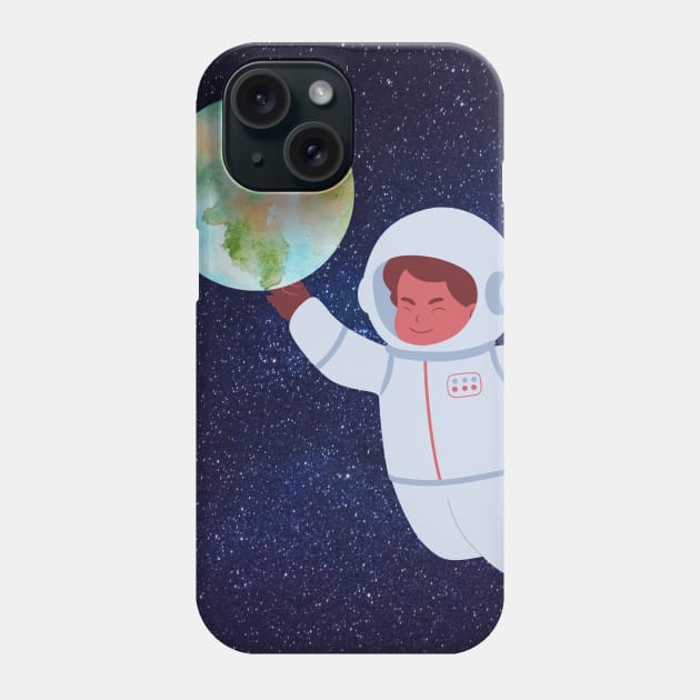 Astronaut,  Planet Earth, and Galaxy Phone Case by SomebodyArts