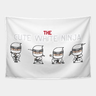 The Cute White Ninja Warriors from Japan With Sword and Full Ninja Uniform Tapestry