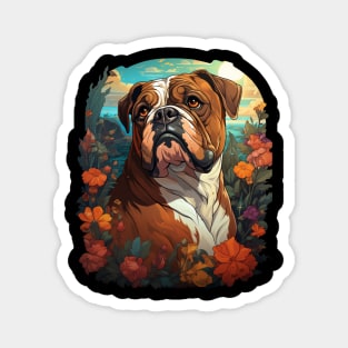 English Bulldog  Dog Vintage Floral Magnet