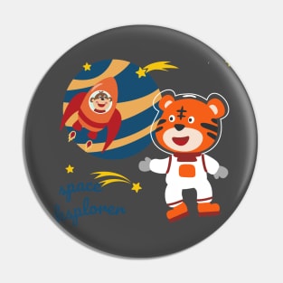 Space tiger or astronaut in a space suit with cartoon style. Pin