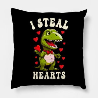 Boys Valentines Day Dinosaur I Steal Hearts Men Love T Rex Pillow