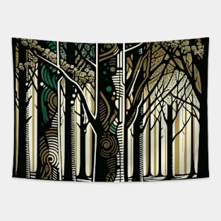 Enchanted Forest Pathway: Abstract Tree Art Tapestry