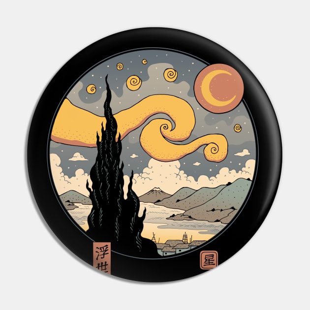 Starry Night in Edo Back Print Pin by Vincent Trinidad Art