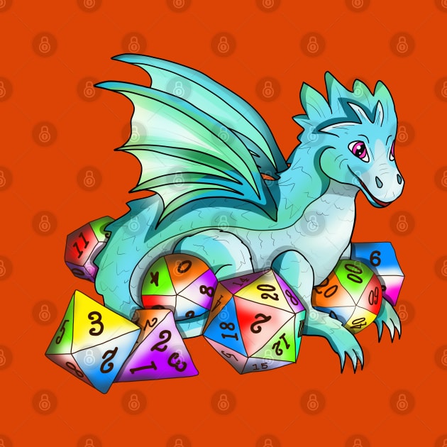 Cute baby cartoon dragon with dnd dice by cuisinecat