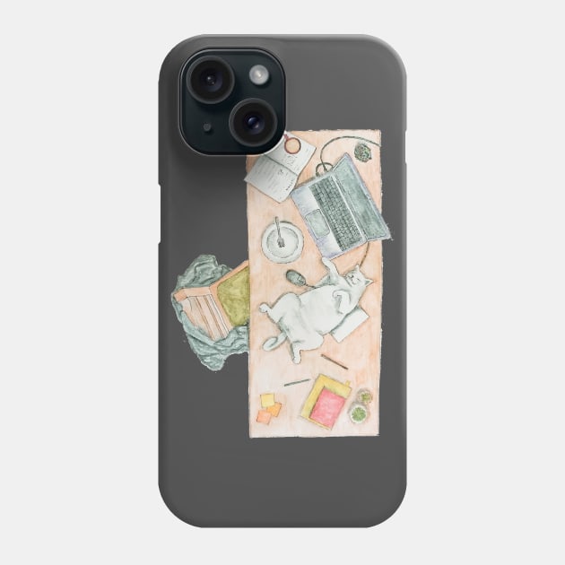 A cat laying on the table Phone Case by Johka