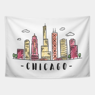 Chicago Illinois Skyline in Colored Hand Drawn Style Tapestry