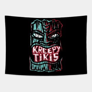 Kreepy Tikis Logo Red and Turquoise Tapestry