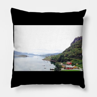 Scandinavian landscape Houses Mountain Lake Pillow