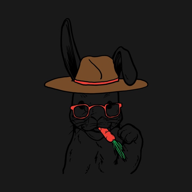 Rabbit Clipart Rabbit Line Art Bunny Wearing Glasses Hat and eating a Carrot by StacysCellar