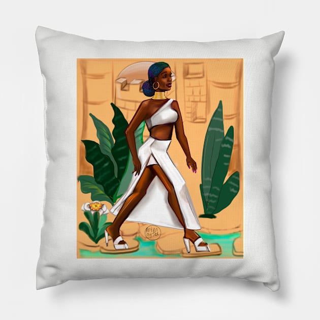 Black woman Striding- Mahagony brown skin girl. The best Gifts for black women 2022 Pillow by Artonmytee