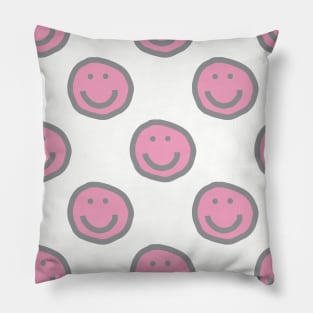 Prism Pink Round Happy Face with Smile Pattern Pillow