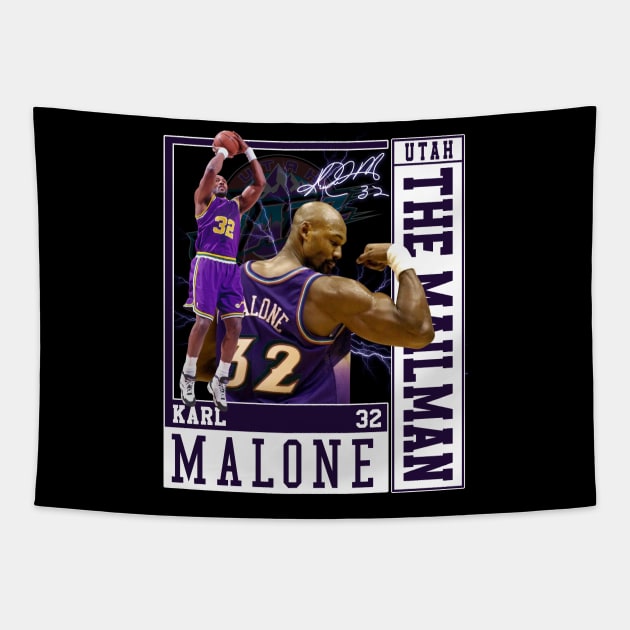 Karl Malone The Mail Man Basketball Legend Signature Vintage Retro 80s 90s Bootleg Rap Style Tapestry by CarDE