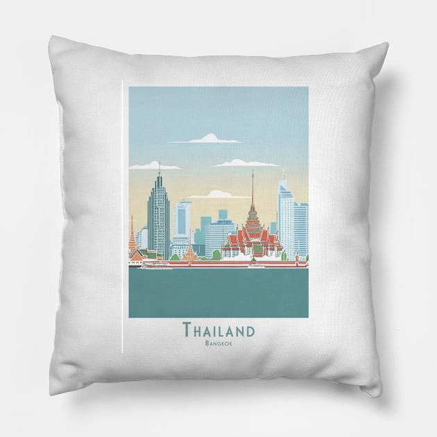 Bangkok Skyline and Temples Pillow by POD24