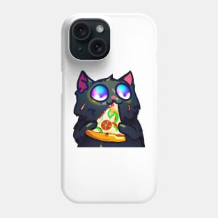 Black cat eating pizza Phone Case
