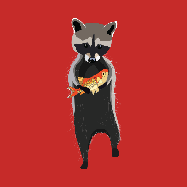 Cute Raccoon holding Goldfish by Window House