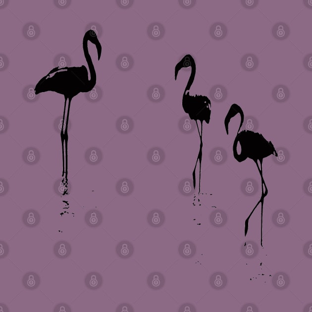 Minimalistic Three Flamingos Silhouette In Black by taiche