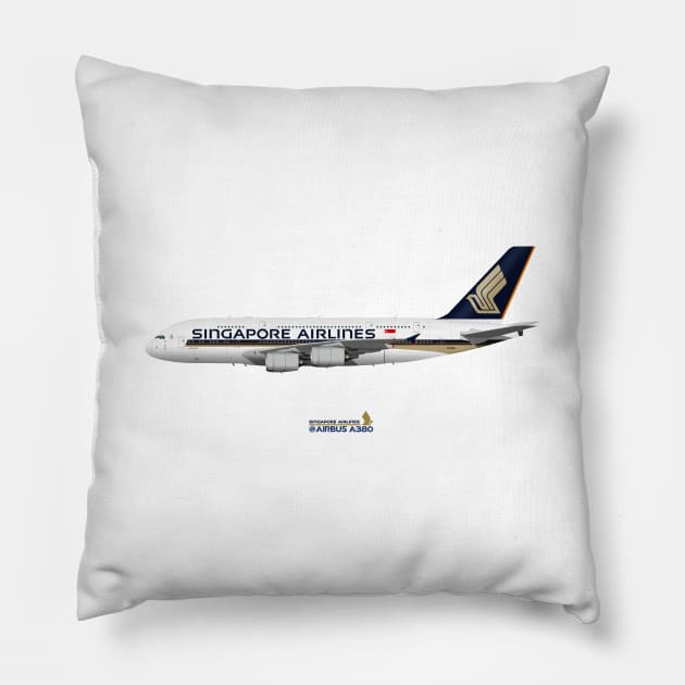 Illustration of Singapore Airlines Airbus A380 Pillow by SteveHClark