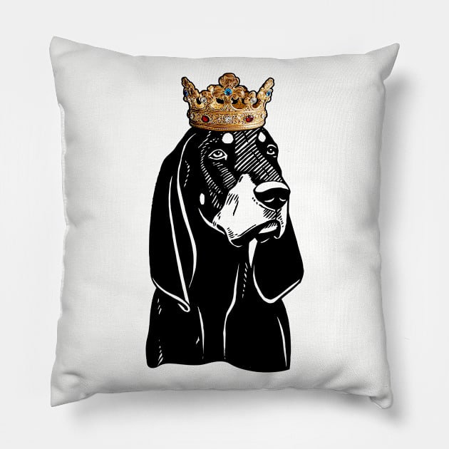 Black and Tan Coonhound Dog King Queen Wearing Crown Pillow by millersye