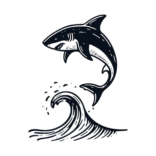 Stick Figure of a Shark in Black Ink by WelshDesigns