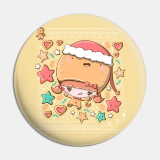 Cute festive polar gingerbread bubble head girl in kawaii style Pin