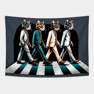 Feline Fab Four - Cat Beatles Abbey Road Parody Art Tapestry