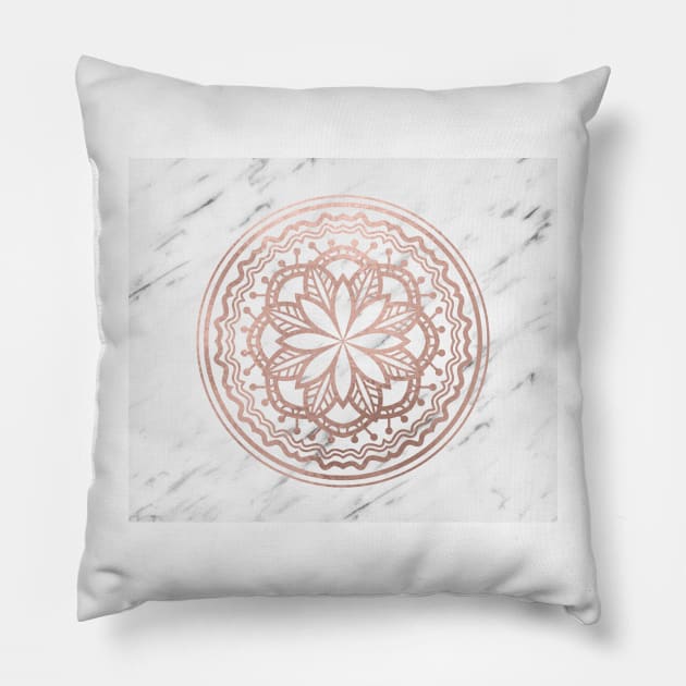 Marble mandala - soft rose gold on white Pillow by marbleco