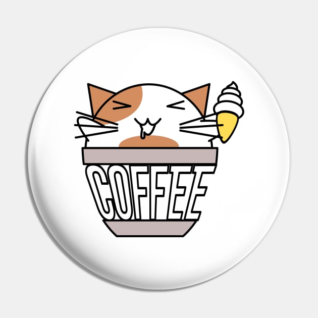 Cat in coffee cup with warped text holding ice cream white and orange Pin by coffeewithkitty