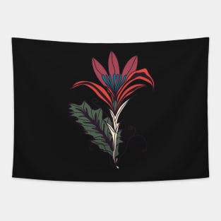 Dark Academia Aesthetic Flower Pattern Black Background Tapestry