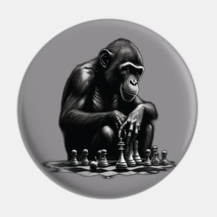 Thinking monkey playing chess Pin