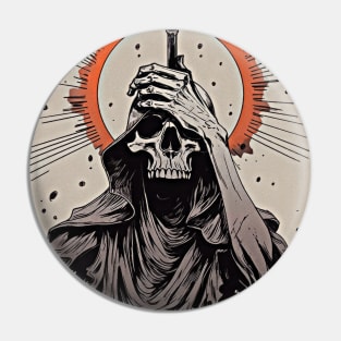 Monochrome Illustration of Skull Pin