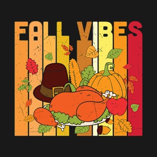 Fall Vibes Turkey Pumpkin Fall Leaves Graphic T-shirt | Thanksgiving Gift T-Shirt