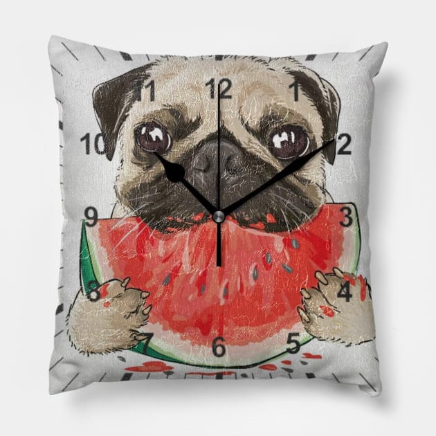 Pug clock Pillow by HELLINISMOS