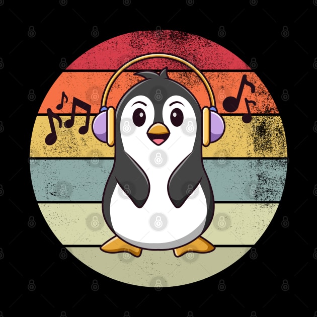 Retro Penguin Listening To Music by Illustradise