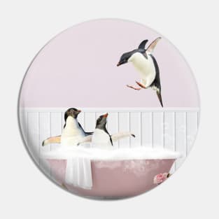 Penguins in a Vintage Bathtub Pin