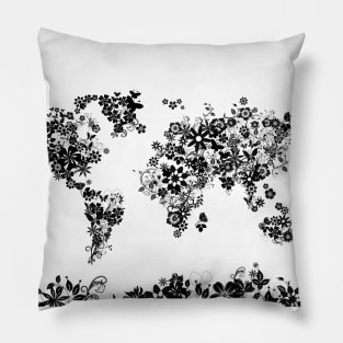 world map floral Pillow