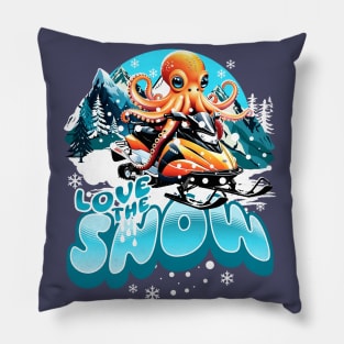 Snowmobile Octopus Love The Snow Winter Sport Sled Riding Pillow