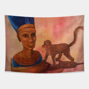 Nefertiti Bust with Monkey Toy Painting Tapestry