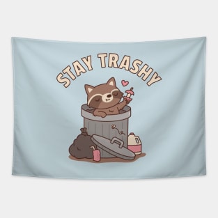 Cute Raccoon in Dustbin, Stay Trashy Funny Tapestry